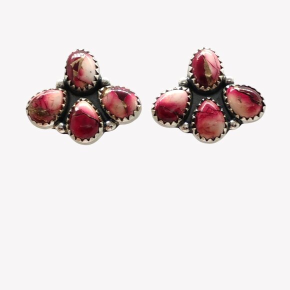 Southwest Rose Dahlia Cluster Sterling Silver Earrings - Picture 2 of 6